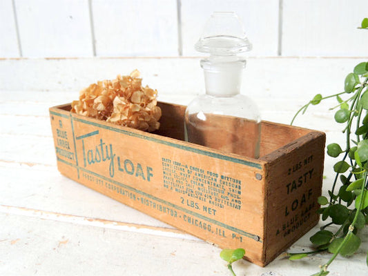 【TASTY LOAF】全面グリーンロゴ入り・木製・ヴィンテージ・チーズボックス・木箱 USA