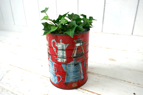 コーヒーメーカー・ケメックス パーコレーター サイフォン柄・ビンテージ・ティン缶 コーヒー缶 USA