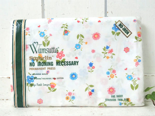 【Wamsutta】小花柄・デッドストック・ヴィンテージ・フラットシーツ/ベッドシーツ/ツインサイズ