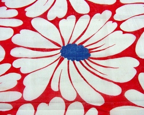 赤×白・大きな花柄・デッドストック・ヴィンテージ・ファブリック・生地・リメイク USA