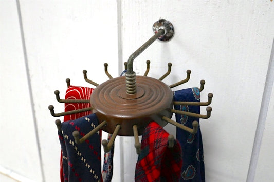 USA ミッドセンチュリー ウッド×メタル 回転式 ヴィンテージ ネクタイホルダー ネクタイハンガー