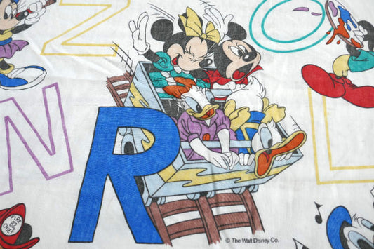 ミッキー&フレンズ アルファベット柄 ヴィンテージ ユーズドシーツ(ボックスタイプ)リメイク USA