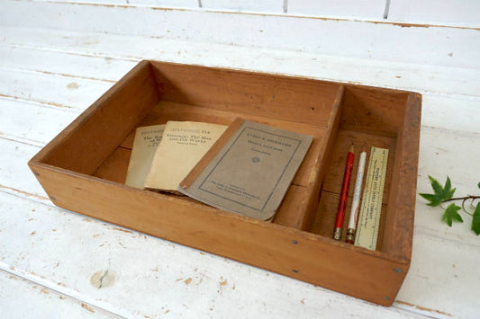 US レトロ 木製 仕切り付き アンティーク デスクトレイ 書類トレイ レタートレイ 木箱