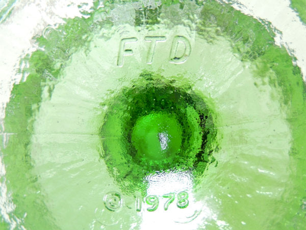 【FTD】オークリーフ柄・グリーン色・70'sヴィンテージ・脚付きコンポートグラス・花瓶・花器