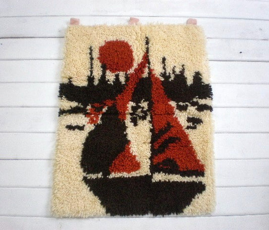 USA ヨット&夕日・フックドラグ・タペストリー