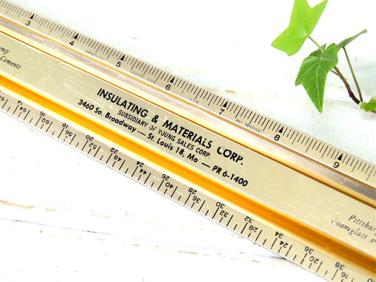 【三角形・工業系・特殊】ゴールド・アドバタイジング・ヴィンテージ・ルーラー・物さし・定規