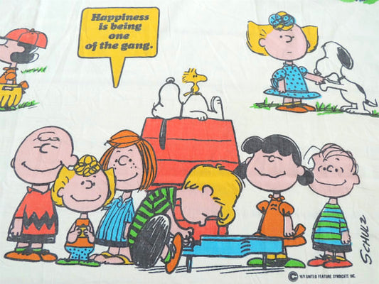 【スヌーピー】ピーナッツの仲間・ハピネス・コミック柄・70’sヴィンテージ・ユーズドシーツ(1/2)