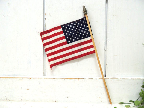 【アメリカンフラッグ★50州】USA・木製ポール付き・ヴィンテージ・アメリカ合衆国・星条旗・旗
