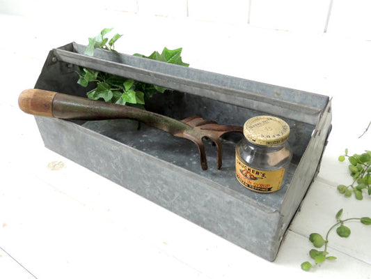 【USA・工業系】ヴィンテージ・ブリキバスケット・ツールケース・工具入れ・DIY&ガーデニング