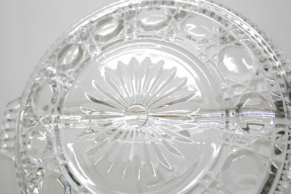 インディアナグラス 花柄 プレスガラス 仕切り付き ヴィンテージ トレイ サービングディッシュ 皿
