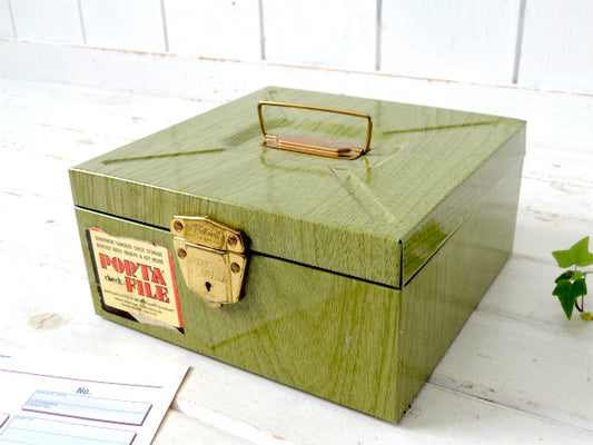 【PORTA FILE】グリーン・ウッド柄・ヴィンテージ・ファイルケース/書類ケース/金庫/USA