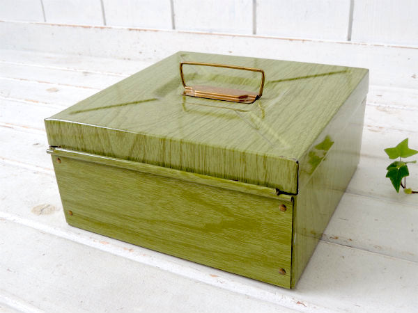 【PORTA FILE】グリーン・ウッド柄・ヴィンテージ・ファイルケース/書類ケース/金庫/USA