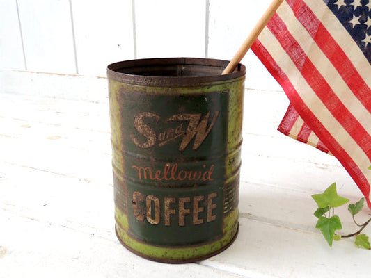 【S&W COFFEE】グリーン・1921年〜老舗オールド・ブリキ製・ビンテージ・コーヒー缶/USA