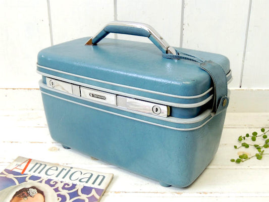 【Samsonite】サムソナイト・青色・ヴィンテージ・メイクボックス/コスメボックス/トランク