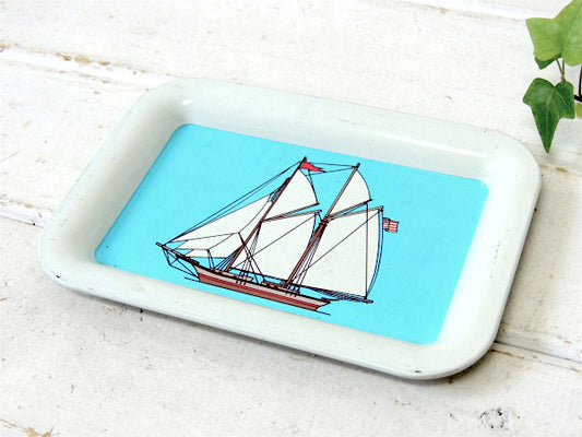 【帆船・マリン柄】OHIO ART・USAフラッグ・ヴィンテージ・トレイ・マネートレイ・店舗什器