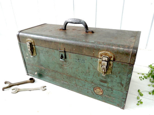 【WATERLOO】グリーン色・メタル製・2段式・60'ヴィンテージ・ツールボックス/工具箱/道具箱