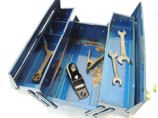 【ブルーメタリック】2段式・工業系・両開きタイプ・ヴィンテージ・ツールボックス/工具箱/USA