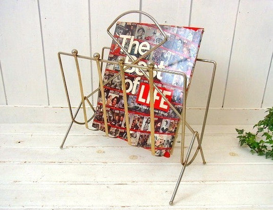 ゴールド色・メタル製・ヴィンテージ・マガジンラック/マガジンスタンド/ミッドセンチュリー USA