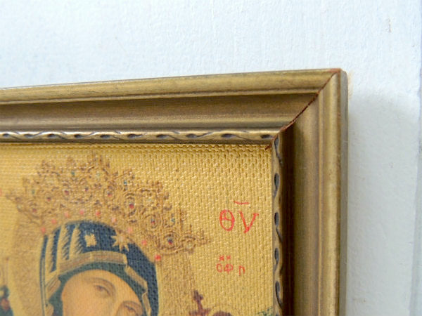 【絶えざる御助けの聖母】イタリア製・木製フレーム・キリスト&聖母マリア・アンティーク・壁掛け/聖品