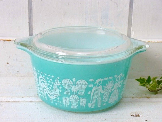【PYREX】パイレックス・バタープリント/アーミッシュ柄・シンデレラ・キャセロール(水色)