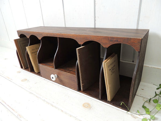 【レトロモダン】木製・アンティーク・卓上棚・ブックスタンド・本棚・書類棚・収納棚・シェルフ・引き出し