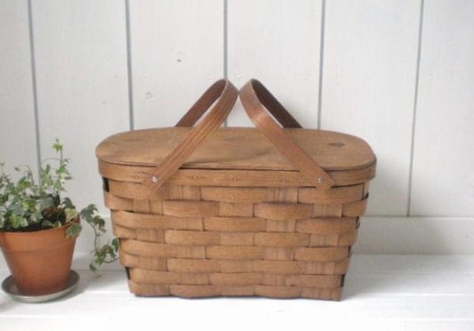 小さな木製・ヴィンテージ・ピクニックバスケット/カゴ USA