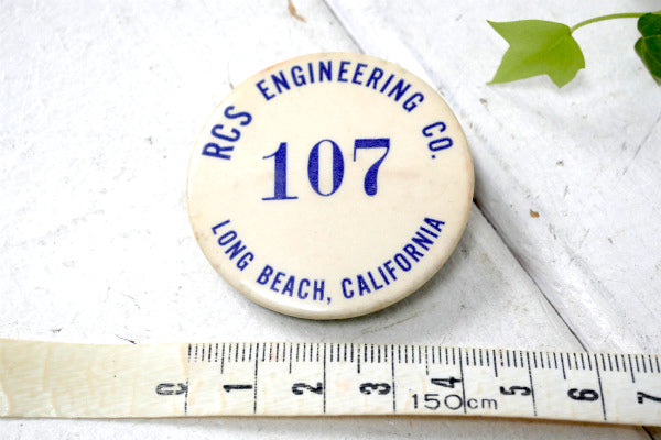 107・RCS・カリフォルニア ロングビーチ・ビンテージ・ナンバー・缶バッジ・アドバタイジングUSA
