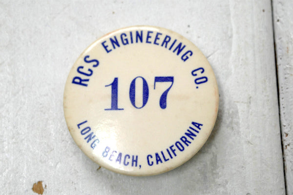 107・RCS・カリフォルニア ロングビーチ・ビンテージ・ナンバー・缶バッジ・アドバタイジングUSA
