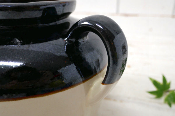 US ストーンウェア ブラウン ワンハンドル ヴィンテージ ビーンポット 豆料理 容器 レトロ 花瓶