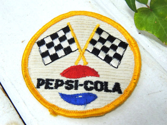 【ペプシ・コーラ・チェッカーフラッグ】アドバタイジング・ビンテージ・ワッペン・刺繍・USA・ドリンク