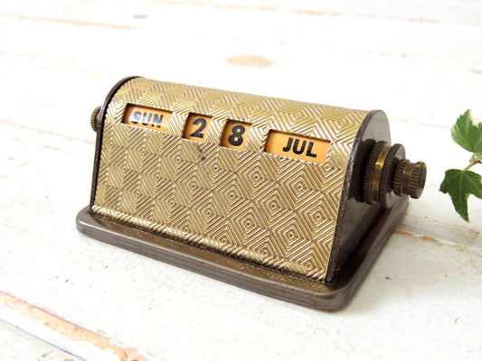 格子デザイン パークシャーマン ゴールドトーン アンティーク デスクカレンダー ステーショナリー