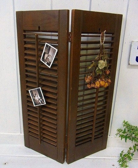 ブラウン色・木製・アンティーク・ルーバー/ヴォレー/シャッター/建具 USA