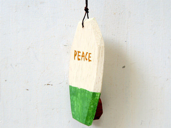 【I LOVE SURFING】松田大児作・木製・ミニサーフボード・オブジェ/アイボリー×グリーン③