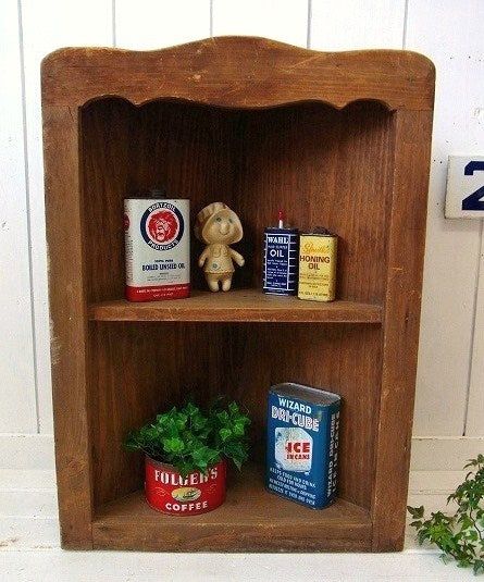 木製・アンティーク・2段コーナーシェルフ/飾り棚/ウォールシェルフ USA