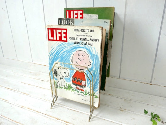 ミッドセンチュリー ゴールドトーン 階段式 8列 ヴィンテージ ファイルスタンド マガジンスタンド