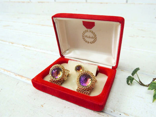 【HICKOK】ヒコック・オーロラカラー・デッドストック箱付・60'ヴィンテージ・カフス&タイタック