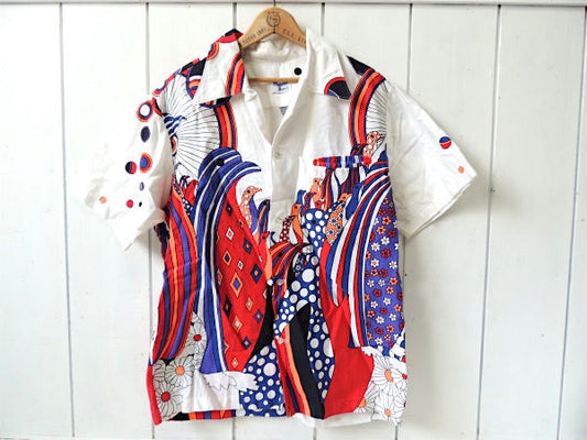 【Maluna Hawaii】ヴィンテージ・アロハシャツ・サイケ柄・鳥・フラワー・ハワイ