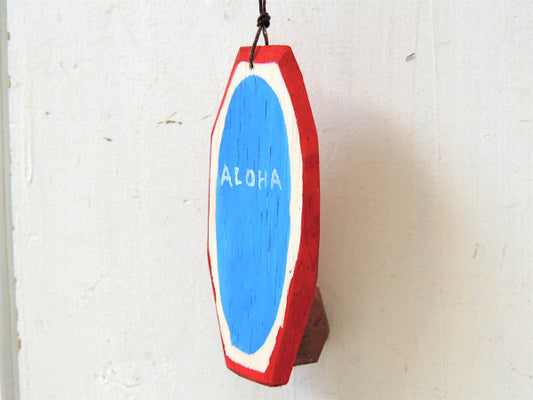 【ALOHA】松田大児作・木製・ミニサーフボード・オブジェ/レッド×ブルー⑤