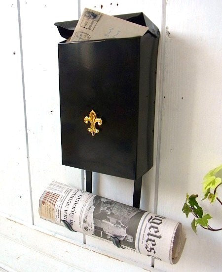 アメリカセレクト・新品未使用・新聞受け付き・黒色メールボックス/郵便受け/ポスト USA