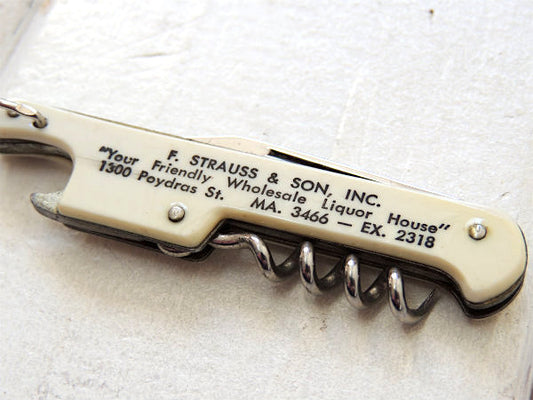 【F. STRAUSS & SON】ビンテージ・ポケットナイフ・オープナー・栓抜き・キーホルダー