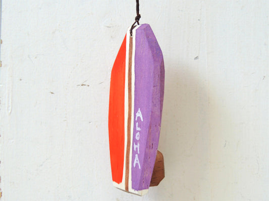 【ALOHA】松田大児作・木製・ミニサーフボード・オブジェ/オレンジ×パープル⑦