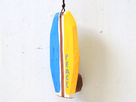 【PEACE】松田大児作・木製・ミニサーフボード・オブジェ/ブルー×イエロー⑨
