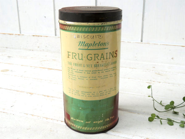 【FRU GRAINS・イギリス】フルーツ柄・シリアル・50's~ヴィンテージ・ティン缶/ブリキ缶