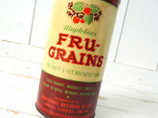 【FRU GRAINS・イギリス】フルーツ柄・シリアル・50's~ヴィンテージ・ティン缶/ブリキ缶