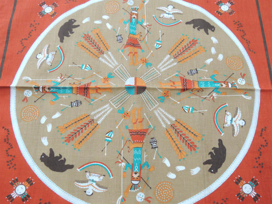 【ネイティブアメリカン】ホピ族・サンフェイス&カチナ&ベア柄・ヴィンテージ・バンダナ・ハンカチ