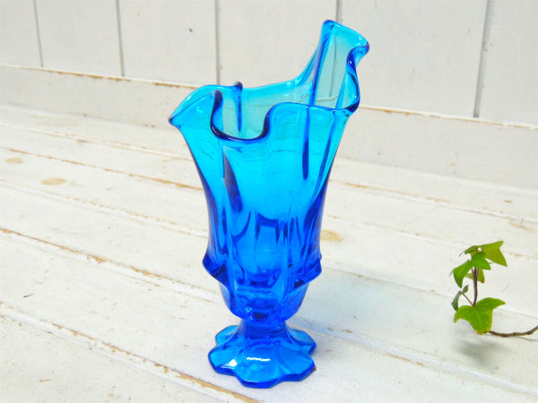 【USA・ブルーガラス】素敵なデザイン・アンティーク・花瓶・フラワーベース・花器・コバルトブルー