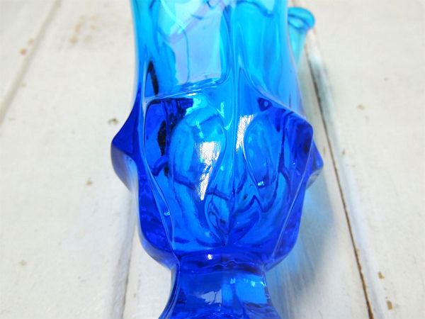 【USA・ブルーガラス】素敵なデザイン・アンティーク・花瓶・フラワーベース・花器・コバルトブルー