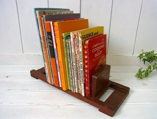 古い木製のスライド式・卓上アンティーク・ブックスタンド/ブックエンド/本立て USA