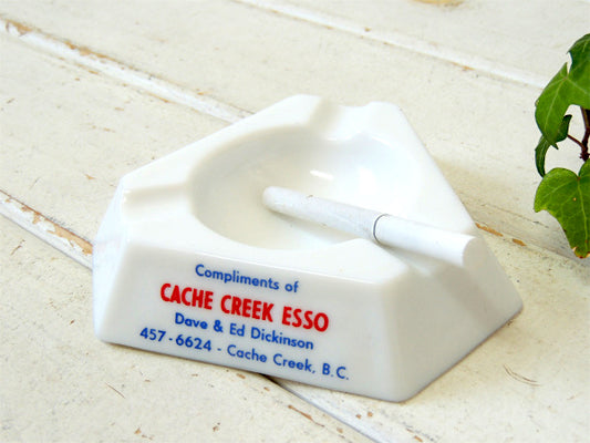 【ESSO】エッソ・六角形・アドバタイジング・ビンテージ・灰皿・アシュトレイ・ミルクガラス