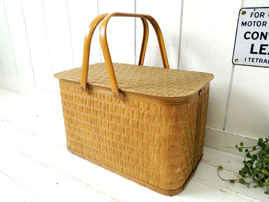 【Redmon・レドモンド】ヴィンテージ・ピクニックバスケット・ハンドル付き・アウトドア&キャンプ